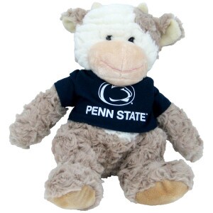 plush stuffed cuddle buddy cow wearing navy Penn State shirt